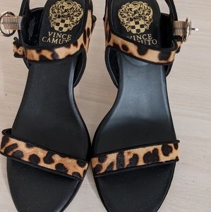 Vince Camuto Animal Print Open Toe Heels Size 6
